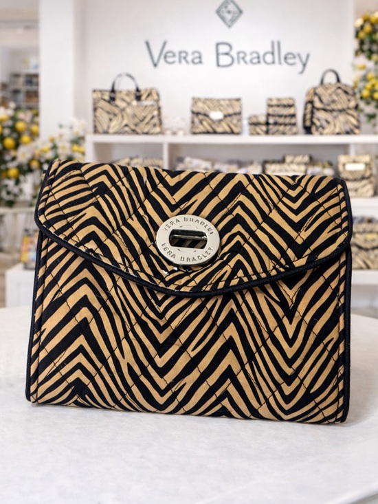 Vera Bradley Handbags - Vera Bradley Quilted Trifold Wallet Brown Black Geometric Zip Coin Pouch